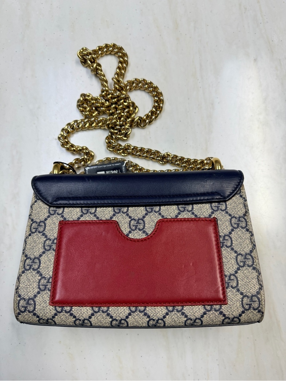 Gucci Blue Leather & GG Canvas Padlock Chain Shoulder Bag - Picture 3 of 12